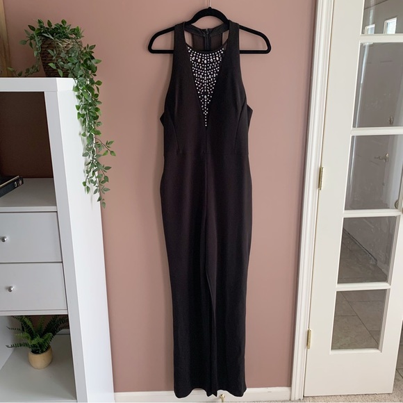 Laundry by Shelli Segal black halter style rhinestone pantsuit size 8 - Picture 1 of 8
